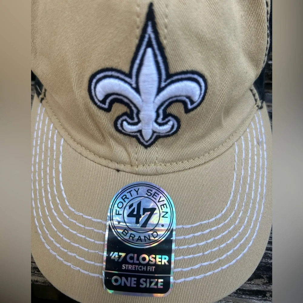 NWT New Orleans Saints 47 Brand Closer Stretch Fit NFL One Size Black & Gold G4
